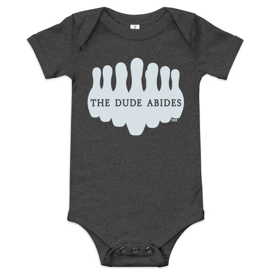 Baby Dude Abides Cool 90s Extra Soft One Piece | Funny Big Lebowski Romper | Solid Threads