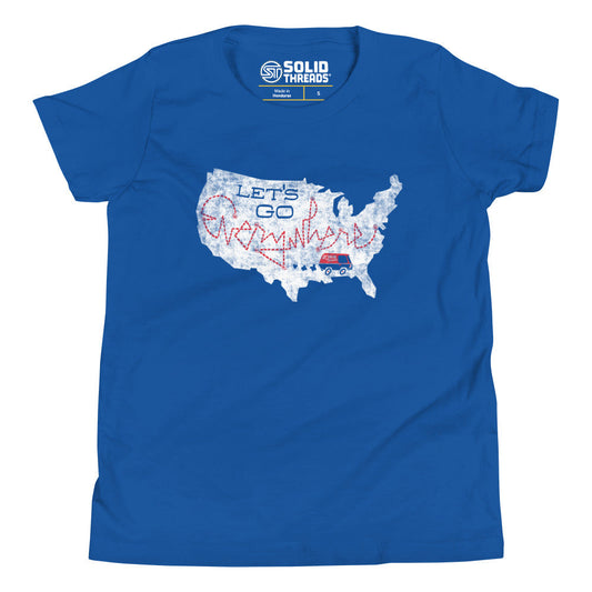 Youth Lets Go Everywhere Cool Extra Soft T-Shirt | Retro Road Trip Kids Tee | Solid Threads