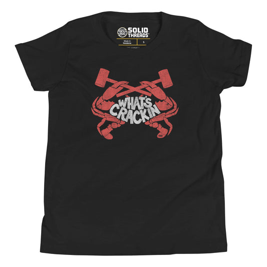 Youth Crackin' Crab Retro Extra Soft T-Shirt | Funny Seafood Feast Kids Tee | Solid Threads