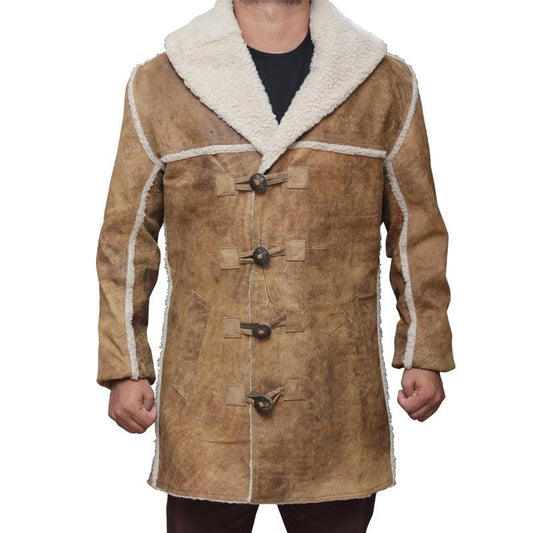 Mens Suede Shearling Distressed Leather Coat