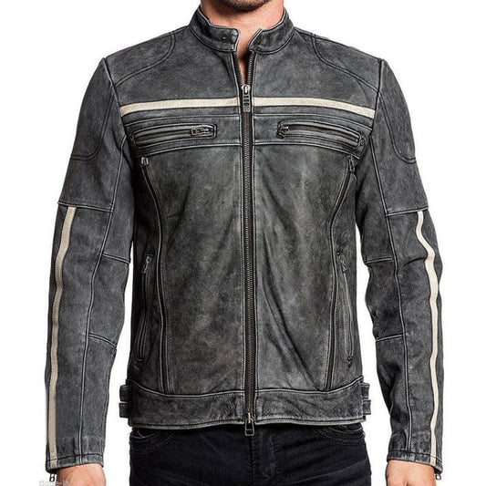 Distressed Men Biker Vintage Cafe Racer Leather Jacket