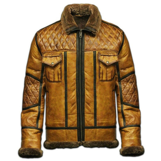 Mens B10 Bomber RAF Aviator Shearling Halloween Flying Leather Jacket