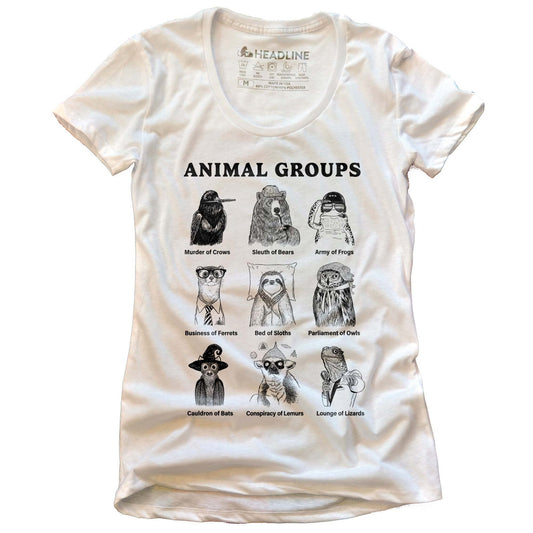 Women's Animal Groups Cool Nerdy Zoology Graphic T-Shirt | Funny Collective Nouns Tee | Solid Threads