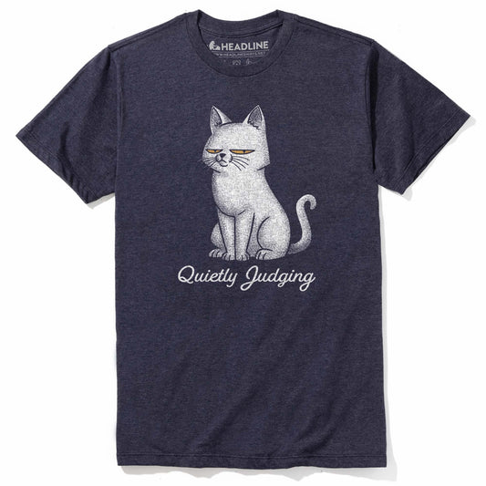 Men's Quietly Judging Cat Funny Graphic T-Shirt | Vintage Feline Snarky Tee | Solid Threads