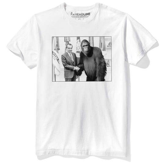 Men's Nixon Meets Bigfoot Funny Graphic T-Shirt | Cool History Sasquatch Tee | Solid Threads