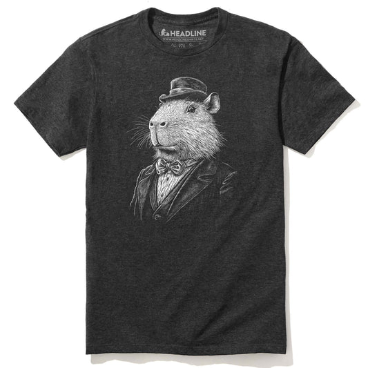 Men's Gentleman Capybara Funny Graphic T-Shirt | Designer Cute Animal Tee | Solid Threads
