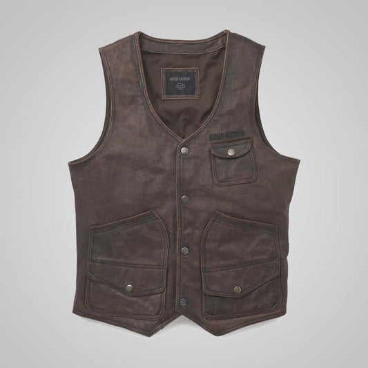 Harley Bremen Leather Vest for Men – Premium Cowhide Motorcycle Vest