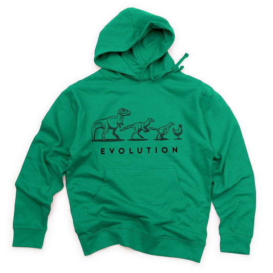Evolution Of The Dinosaur Cool Graphic Midweight Pullover Hoodie | Funny Chicken Chart T Rex Fleece | Solid Threads