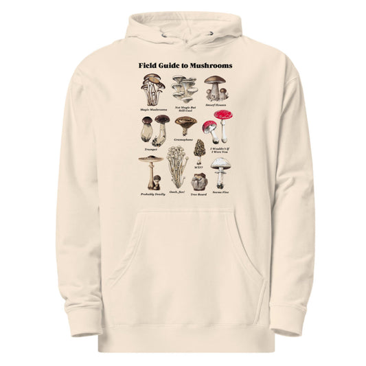 Field Guide To Magic Mushrooms Vintage Graphic Midweight Pullover Hoodie | Cool Botany Chart Fleece | Solid Threads