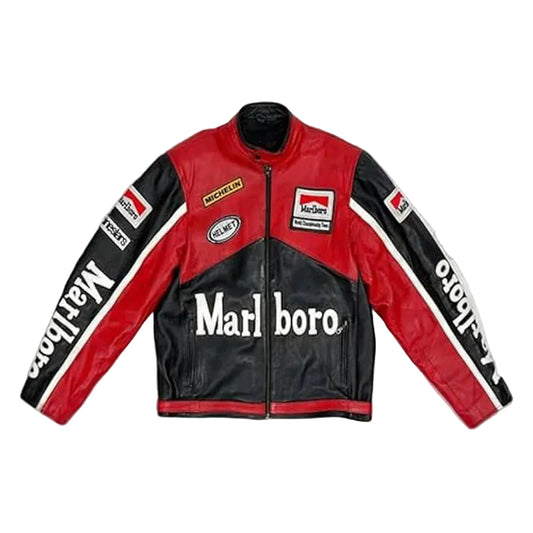 Marlboro Racing Biker Leather Jacket in Red