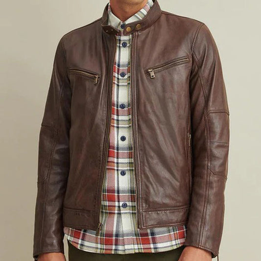 Men's Brown Leather Motorbike Jacket
