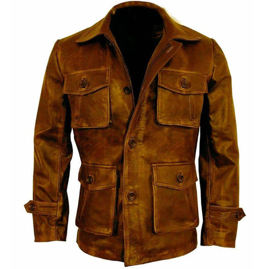Men's Brown Vintage Biker Bomber Motorcycle Real Sheep Leather Jacket Handmade halloween