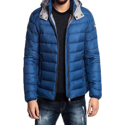 Mens Puffer Blue Hooded Jacket
