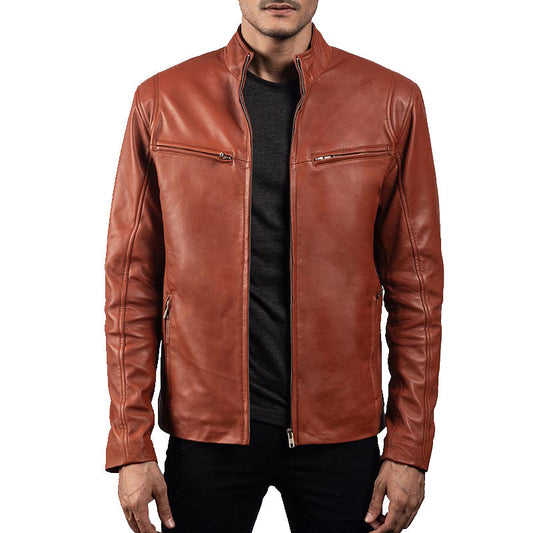 Men’s Tan Brown Biker Leather Jacket