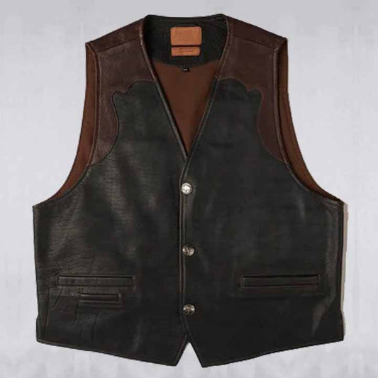 Mens Multi Color Brown Buffalo Leather Vest