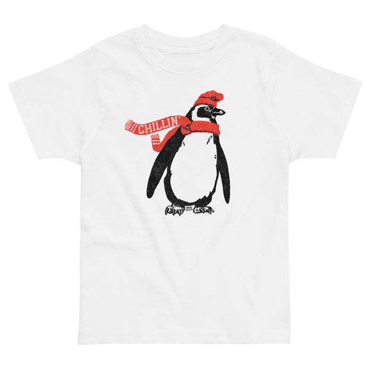 Toddler's Chillin Cool Snowy Extra Soft T-Shirt | Retro Cute Penguin Tee | Solid Threads