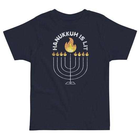 Toddler's Hanukkah Lit Cool Extra Soft T-Shirt | Retro Jewish Holiday Tee | Solid Threads