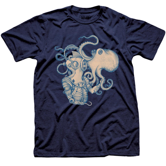 Men's Deep-Sea-Discovery Artistic Graphic T-Shirt | Cool Octopus Scuba Tee | Solid Threads