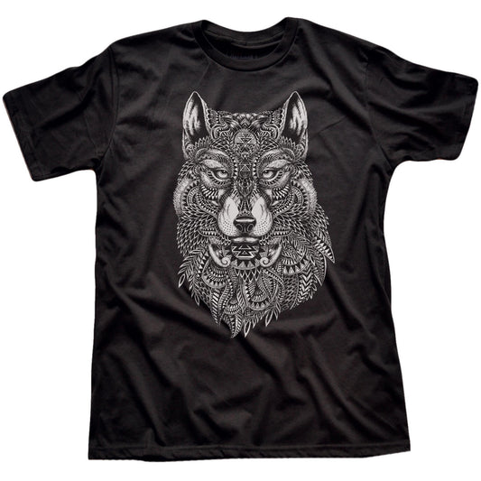 Men's Tribal-Wolf Artistic Graphic T-Shirt | Cool Animal Art Tee | Solid Threads