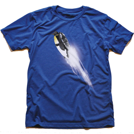 Men's Wingless-Migration Funny Graphic T-Shirt | Cool Penguin Migration Tee | Solid Threads