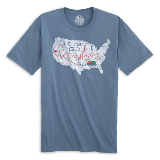 Let's Go Everywhere Cool Organic Cotton T-shirt | Vintage Road Trip Tee | Solid Threads