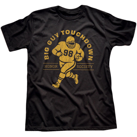 Men's Big Guy Touchdown Honor Society Cool Football Signature T-Shirt in Black Fit Attributes