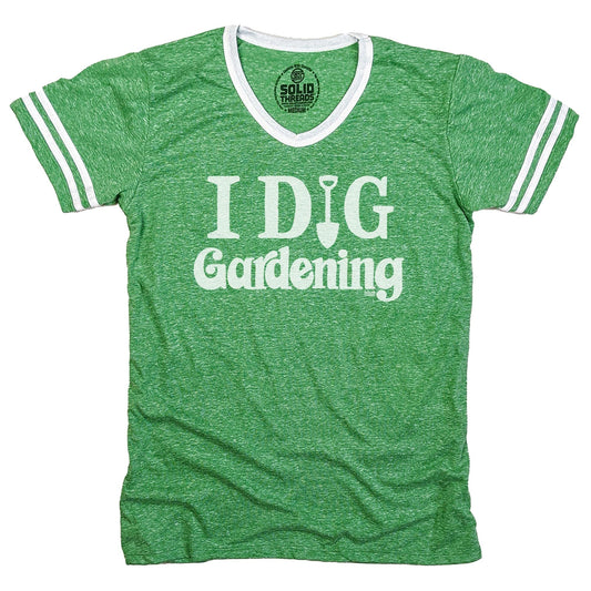 Men's I Dig Gardening Vintage Graphic V-Neck Tee | Retro Garden T-shirt | Solid Threads