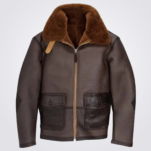 Sheepskin Flight Bomber Jacket Coat for Men
