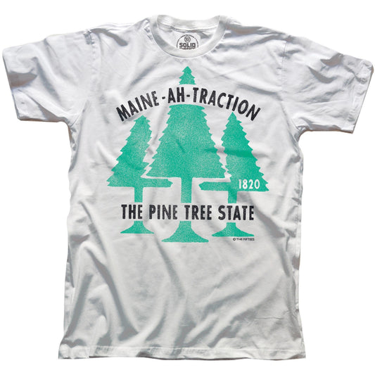 Men's Maine Attraction Cool Graphic T-Shirt | Vintage Forest Pine Tee | Solid Threads