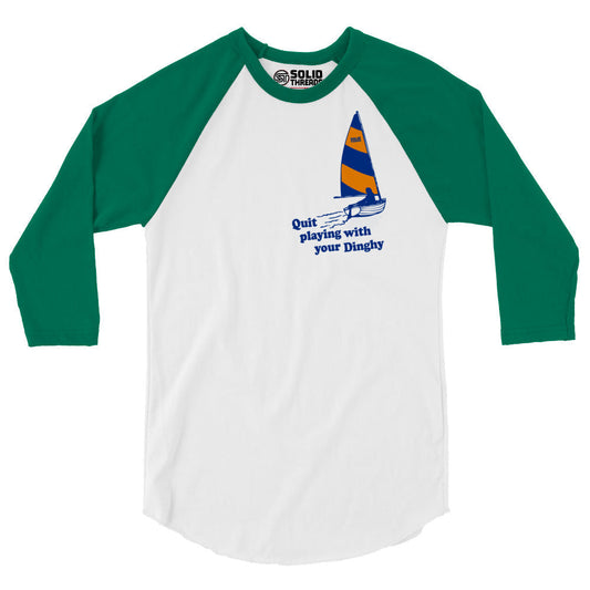 Quit Playing With Your Dinghy Retro Beach Baseball Tee | Funny Sailboat Raglan | Solid Threads