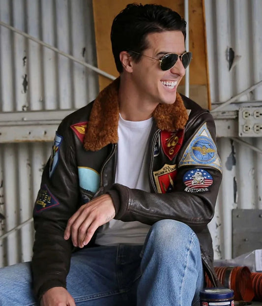 Top Gun Tom Cruise Bomber Leather Jacket with Removable Fur - Iconic Aviator Style