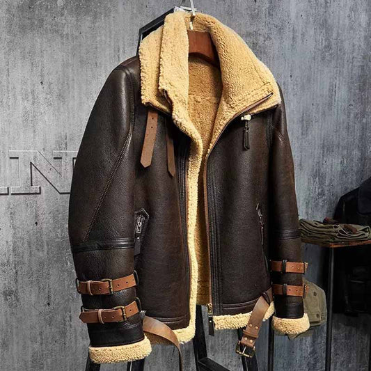 Men’s Aviator Dark Brown Leather Shearling Jacket