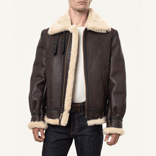 Mens Classic Brown Sheepskin B3 Bomber Shearling Jacket