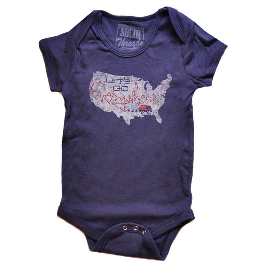 Baby Let's Go Everywhere Retro Road Trip Graphic One Piece | Cool Traveling Romper | Solid Threads