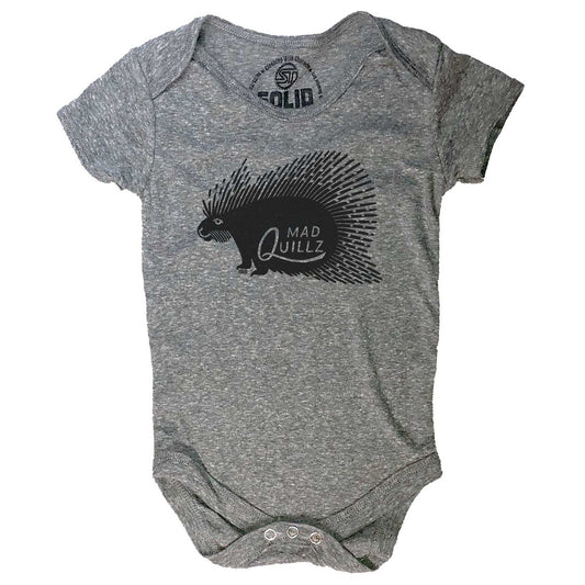 Baby Mad Quillz Retro Cute Hedgehog Graphic One Piece | Funny Hedgehog Romper | Solid Threads