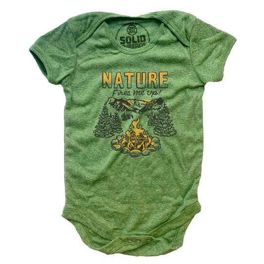 Baby Nature Fires Me Up Retro Nature Graphic One Piece | Funny Camping Baby Romper | Solid Threads