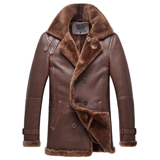Mens Double Breasted Shearling Sheepskin Coat