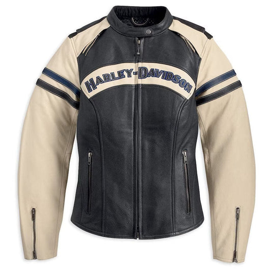 Harley Davidson Enthusiast Triple Vent Black Leather Jacket for Women