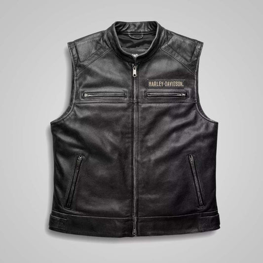Harley Davidson Men's Motorcycle Black Leather Biker Vest