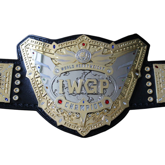 IWGP World Heavyweight Championship replica belt with gold and silver detailing from Shops Gear Hikes