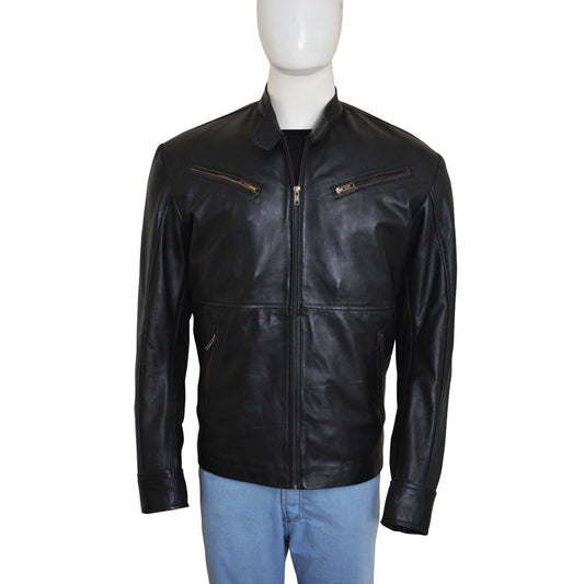 Mens Simple Black Leather Jacket