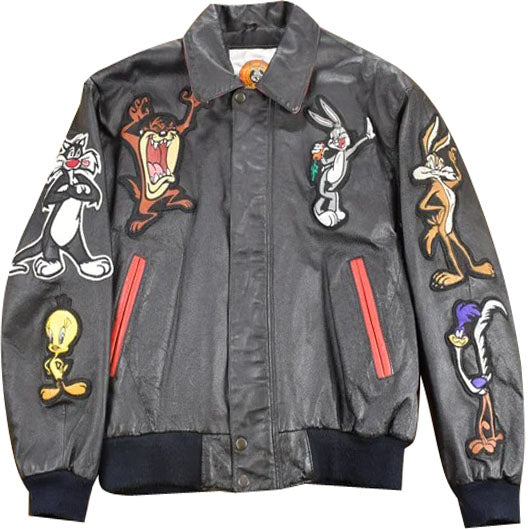 Looney Tunes Leather Patch Work Varsity Jacket