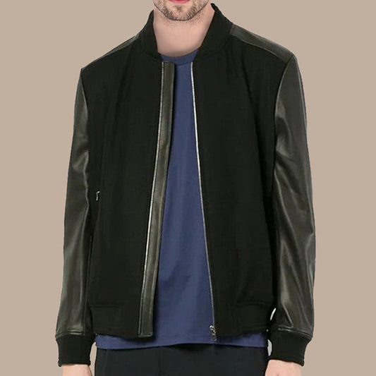 Mens Black College Bomber Jacket