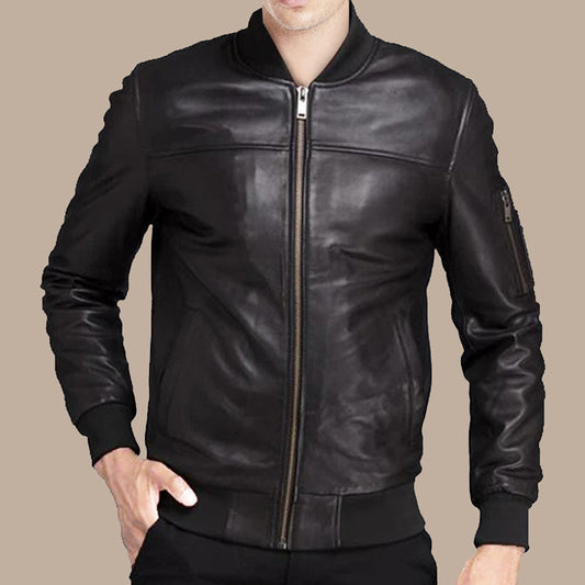 Mens Biker Black Bomber Jacket
