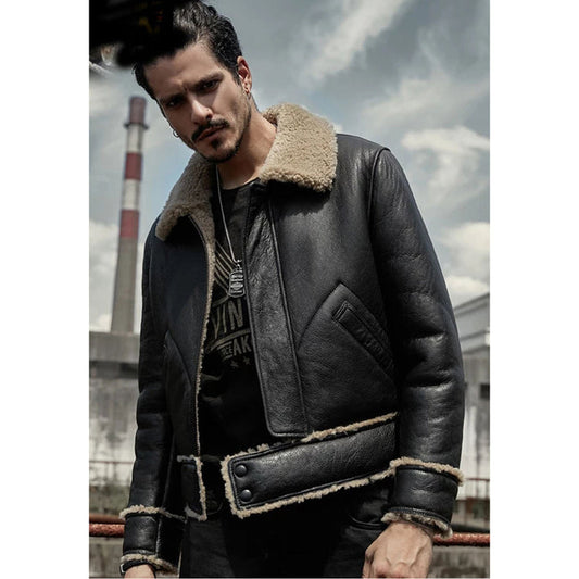 Men’s Black Motorbike Shearling Jacket