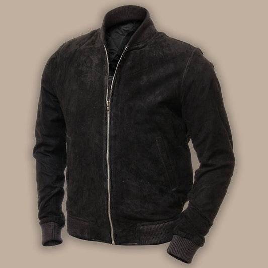 Mens Black Suede Bomber Jacket