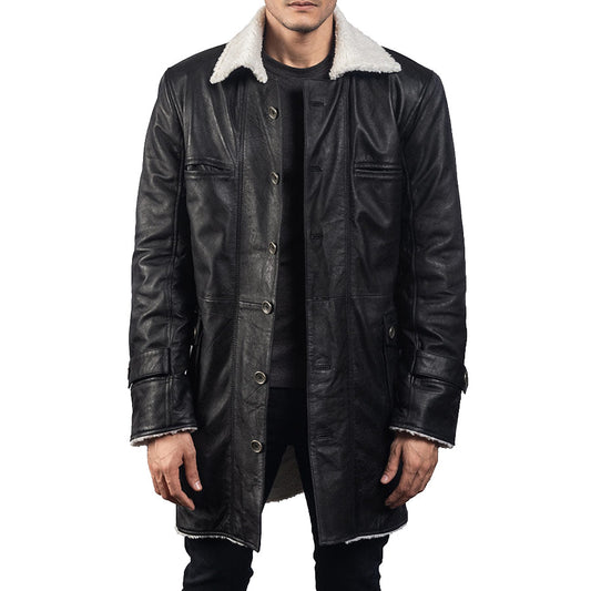 Mens Black Suede Shearling Coat