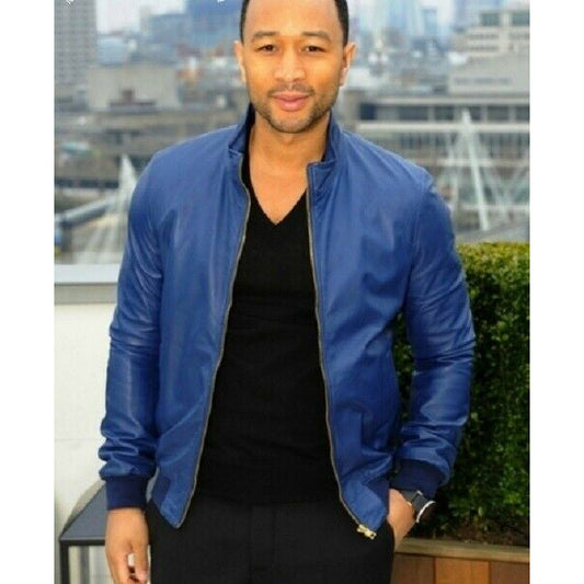 Men's Blue Leather Jacket - Inspired by John Legend