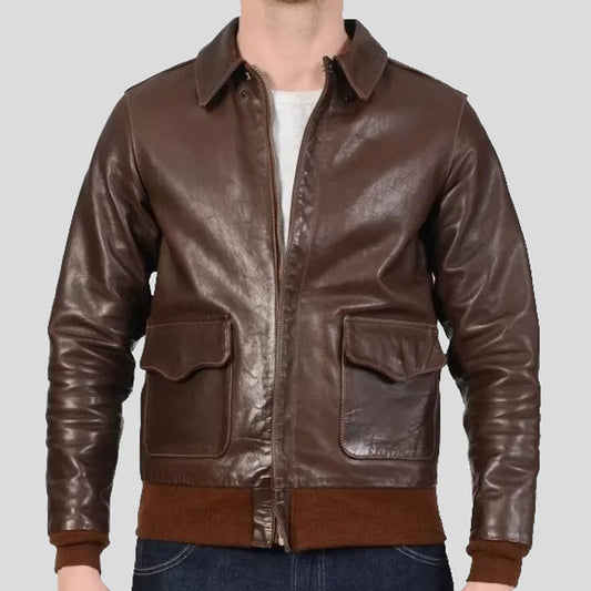 Men's Brown Real Leather Bomber Flight Jacket
