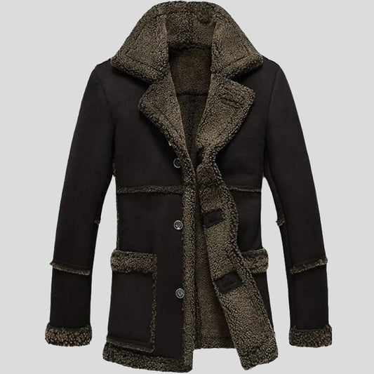 Men's Fur Black Reacher Style Sheepskin Coat